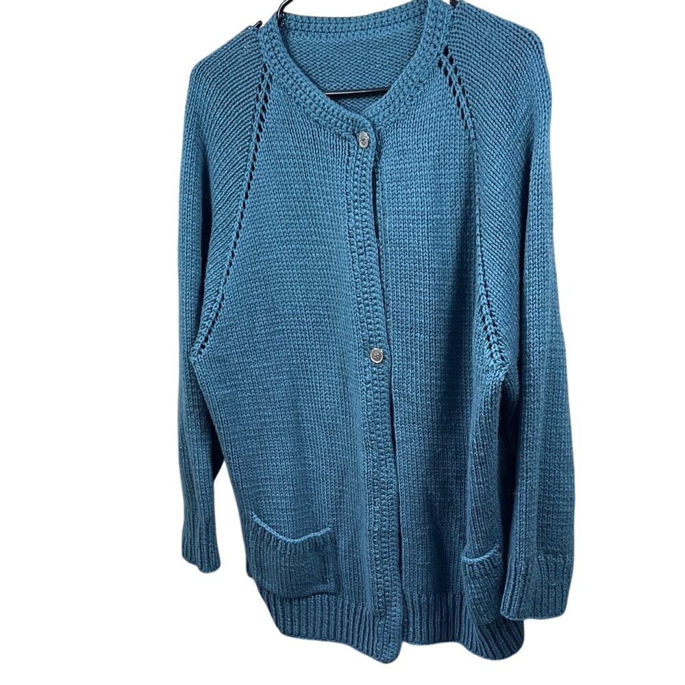 Blue‎ Knit Cardigan Sweater with Pockets & Button Front - Casual Chic